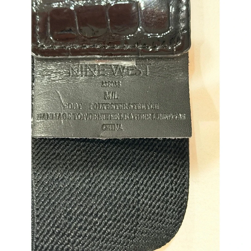 Nine West Black Elastic Waist‎ Belt Faux Croc Patent Leather Buckle M/L RS8038